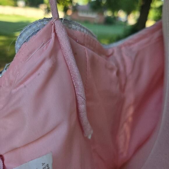 Vtg 50s 60s Fairy Regency Pink Beaded Midi Dress 11/12 Made in USA Evening Gown - Picture 6 of 12